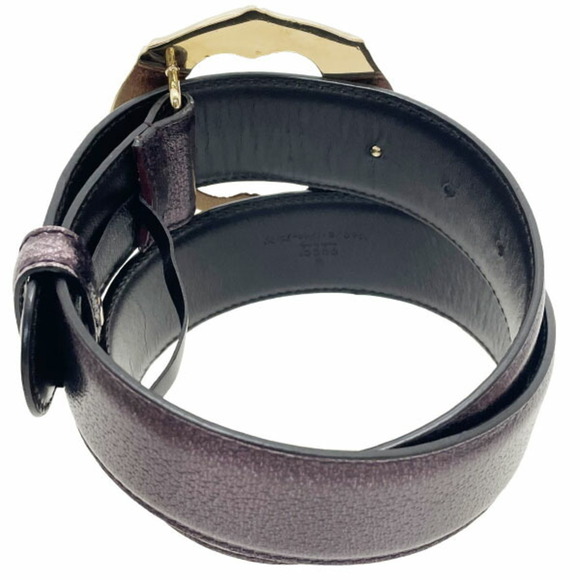 Gucci Women's Metallic Purple Leather Belt with Bamboo Buckle, Size 136078, A...
